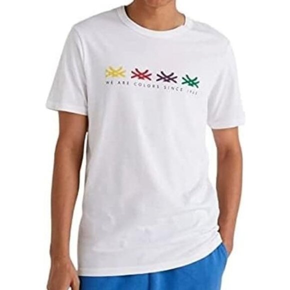 BENETTON "We Are Colors Since 1965" Short Sleeve Unisex Cotton T-Shirt in White - Picture 1 of 6